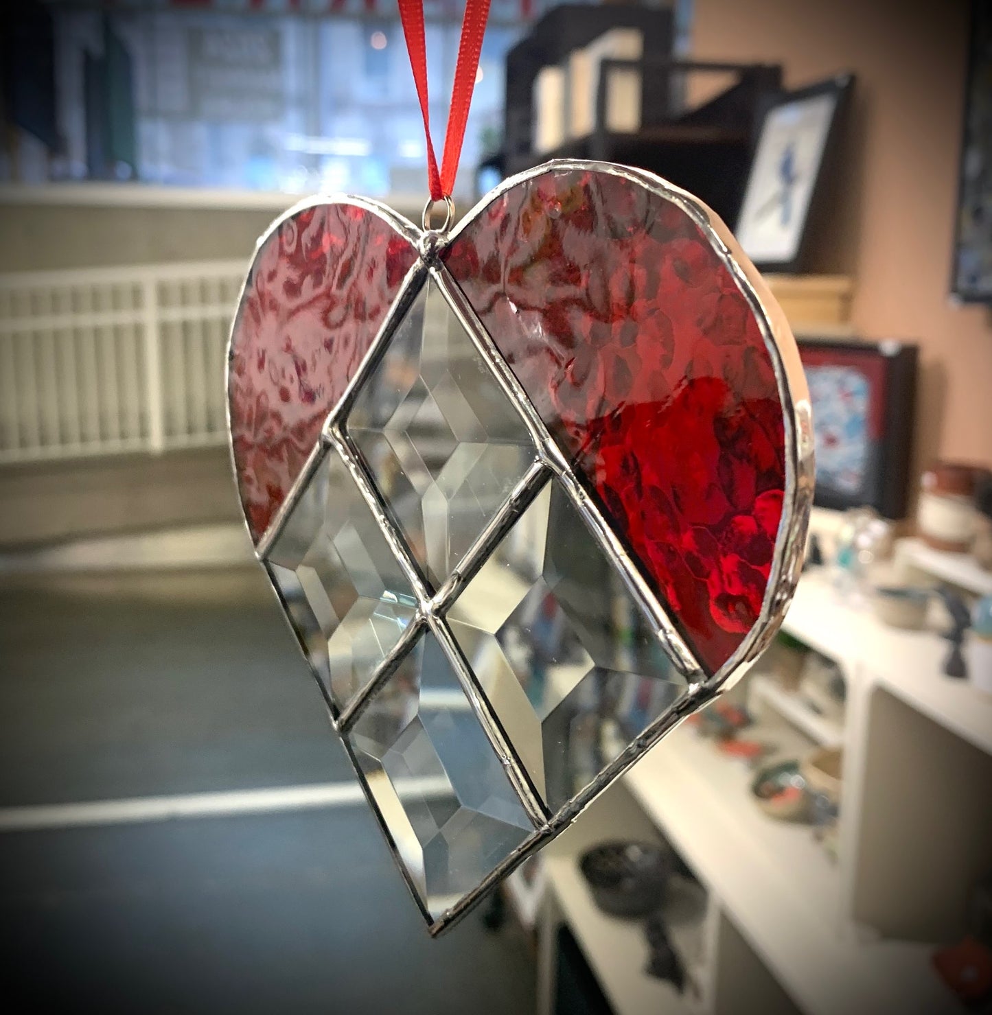 Stained Glass Heart Suncatcher - Valentine Red