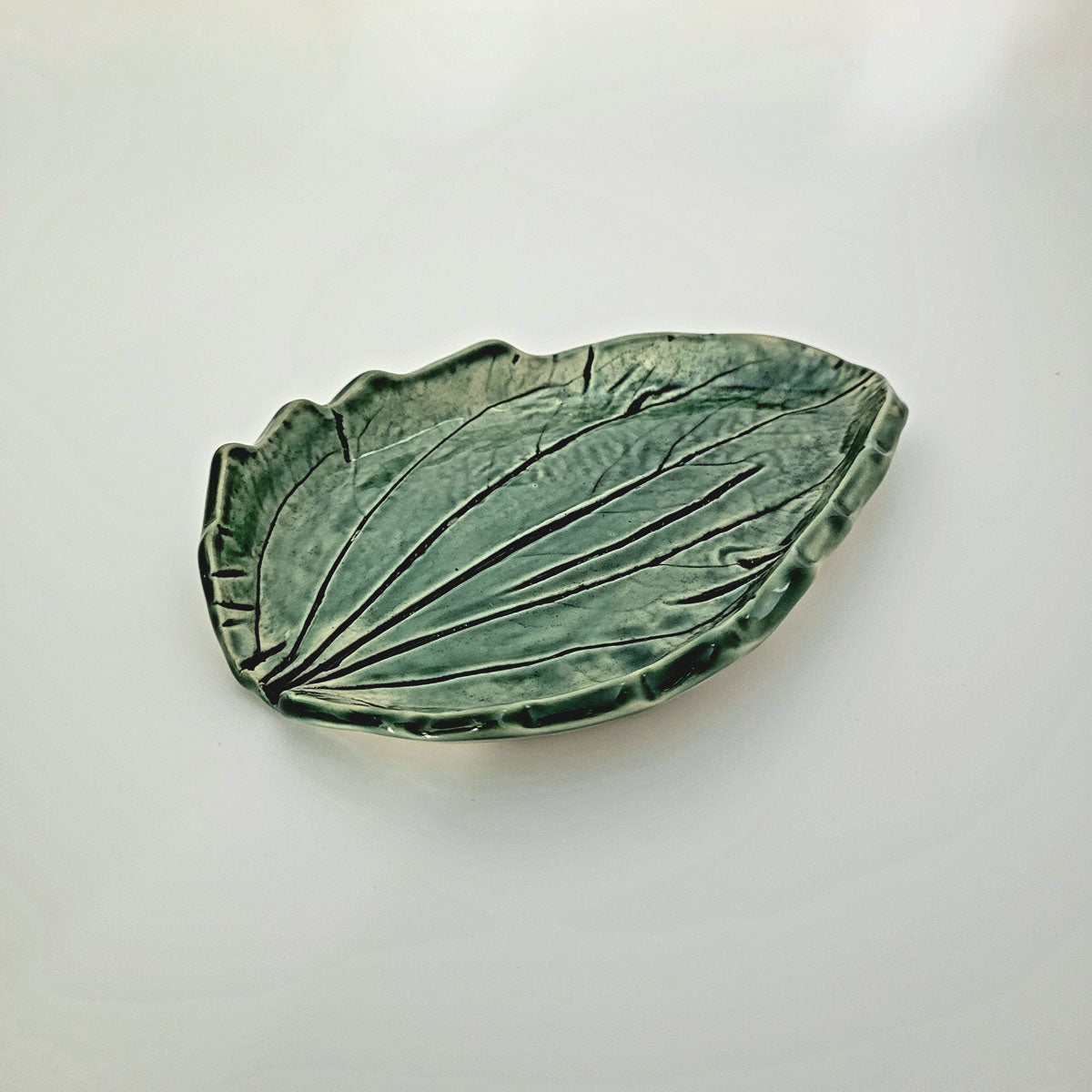 Spoon Rest, Green Leaf, White Stoneware - Erin White