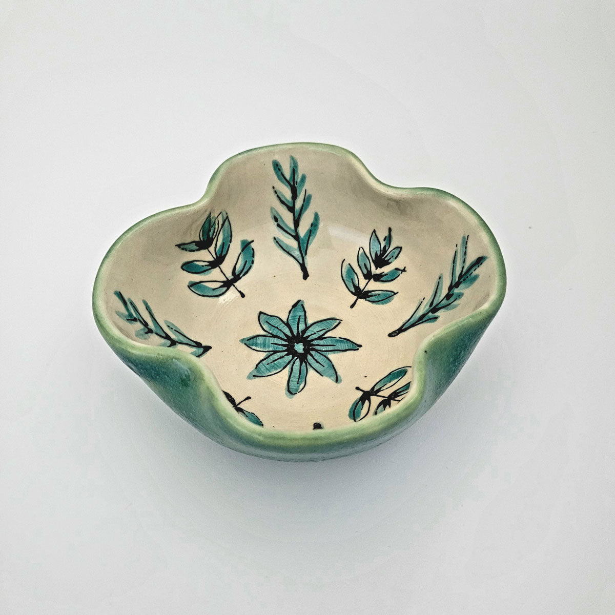 Hand-Painted Snack Bowl, Turquoise, White Stoneware - Erin White