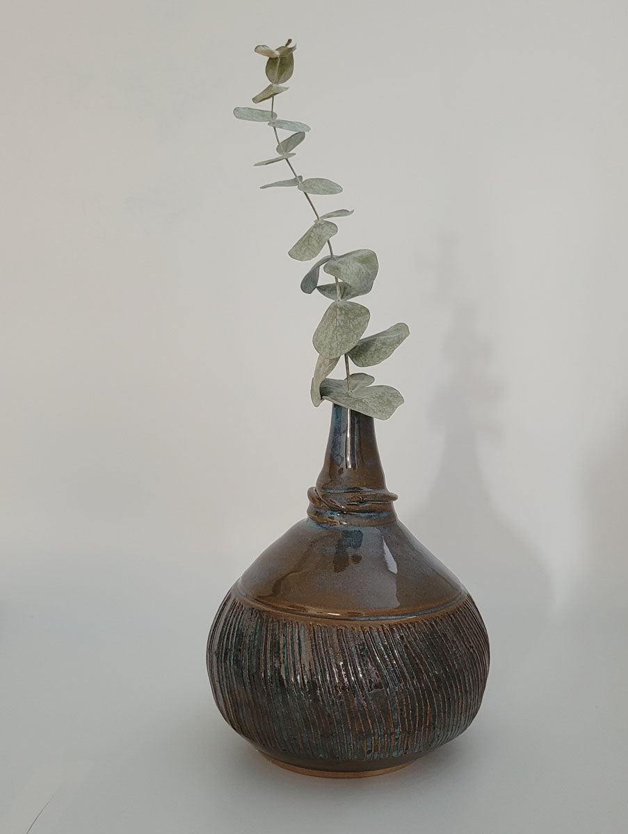 Narrow Neck Vase: Warm Brown Stoneware - Erin White