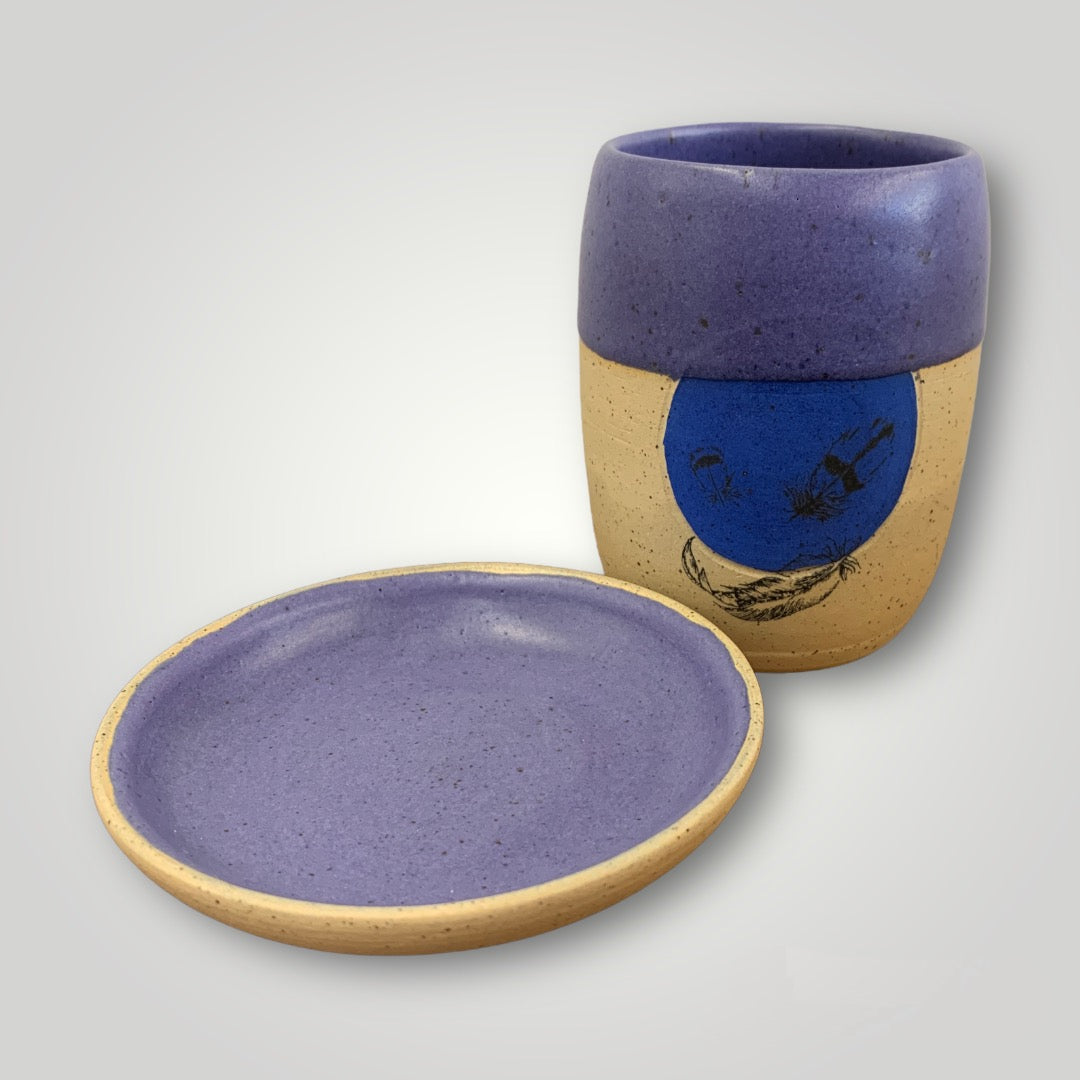 Tumbler & Saucer - Blue - Speckled Stoneware - Erin White