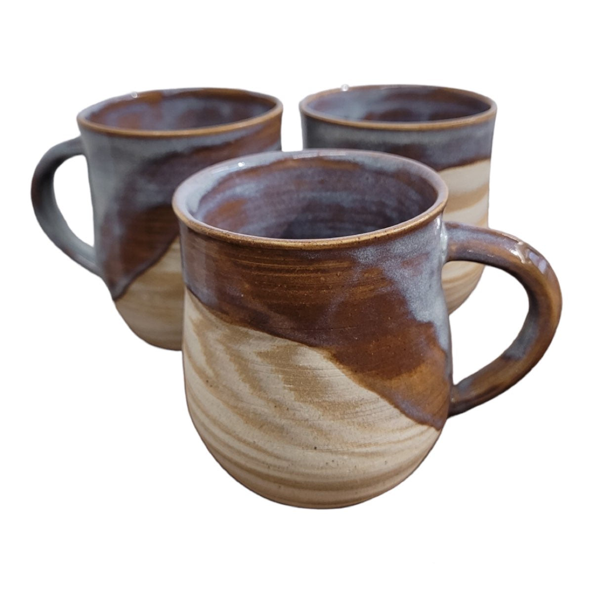 Half Glaze Swirl Mug - White & Warm Brown Stoneware - Erin White