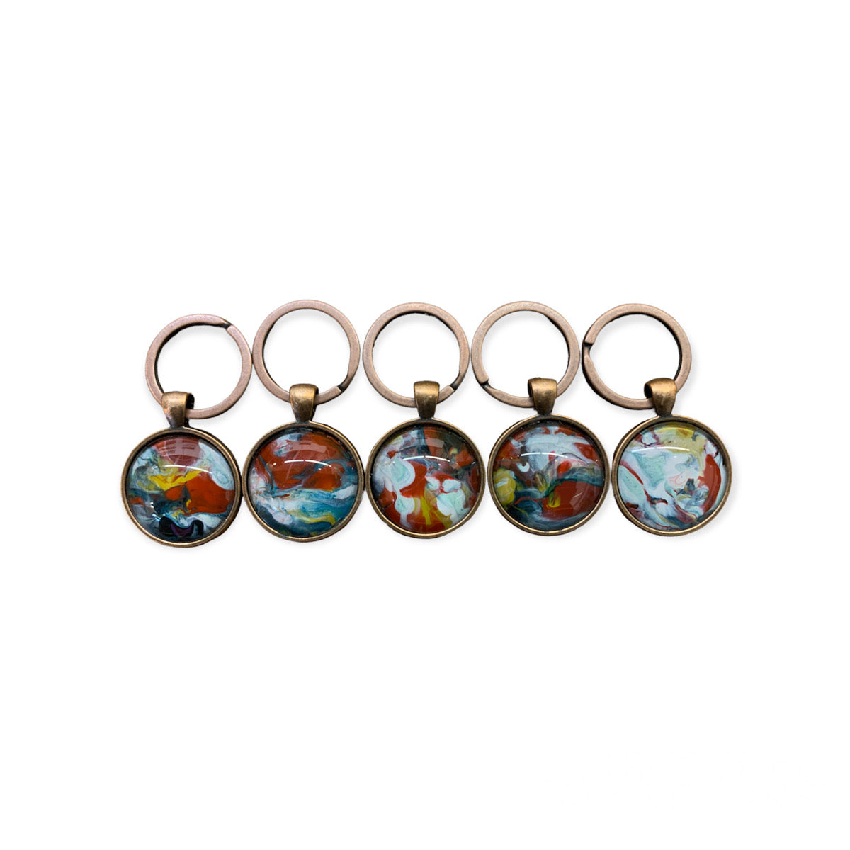 Hand-Painted Glass Pendant with Keychain & Waxed Necklace Cord (Red, Yellow, Blue)