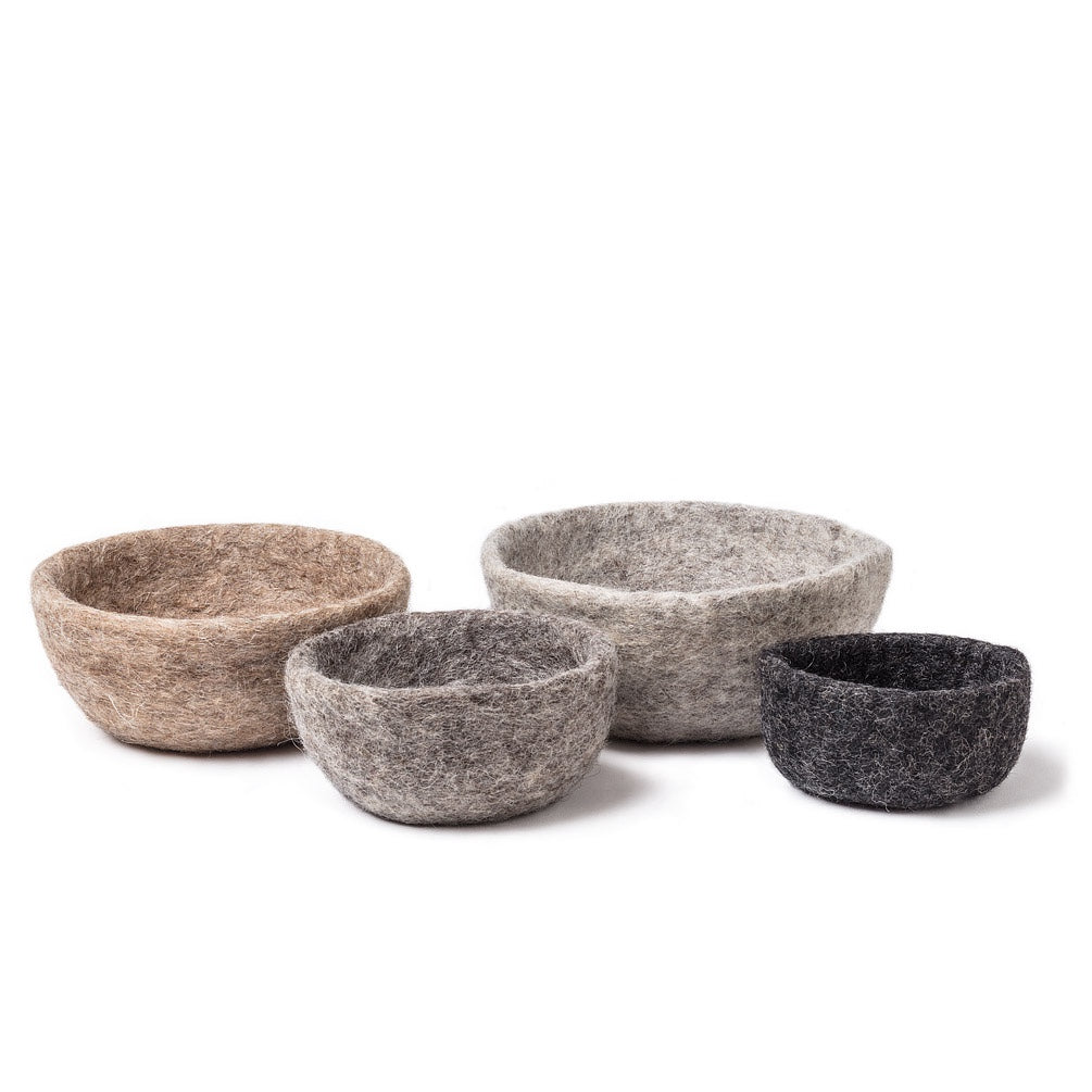 Hand Felted Nesting Bowls, Taupe, Set of 4