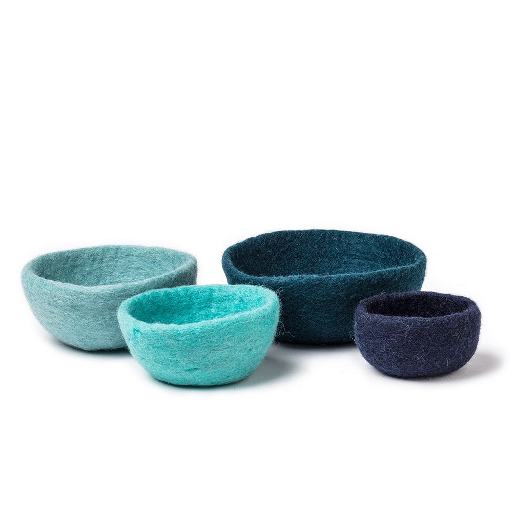 Hand Felted Nesting Bowls, Blue, Set of 4