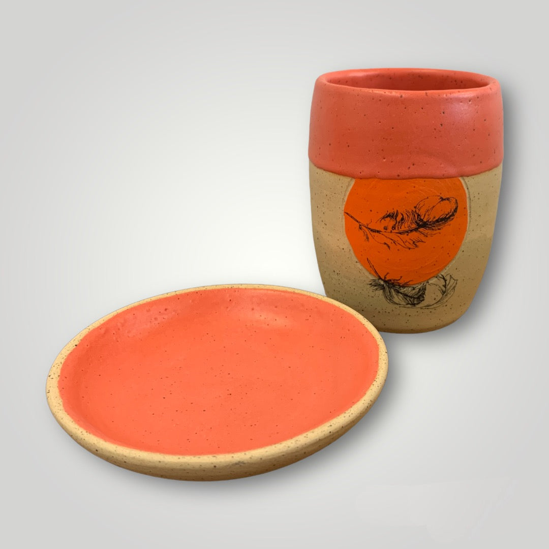 Tumbler & Saucer - Orange - Speckled Stoneware - Erin White