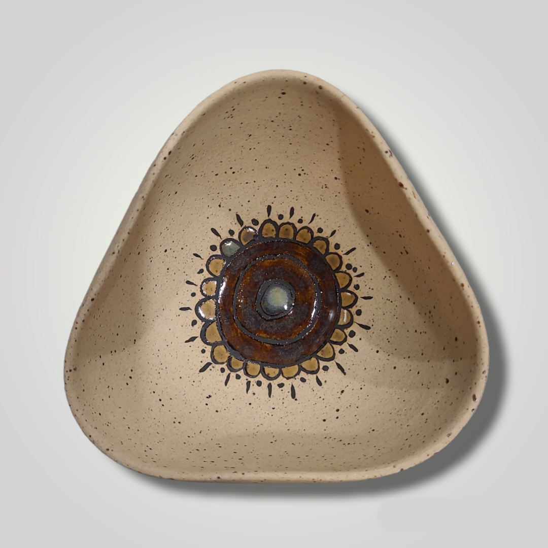 Triangle Bowl - Mandala, Speckle Stoneware - Erin White