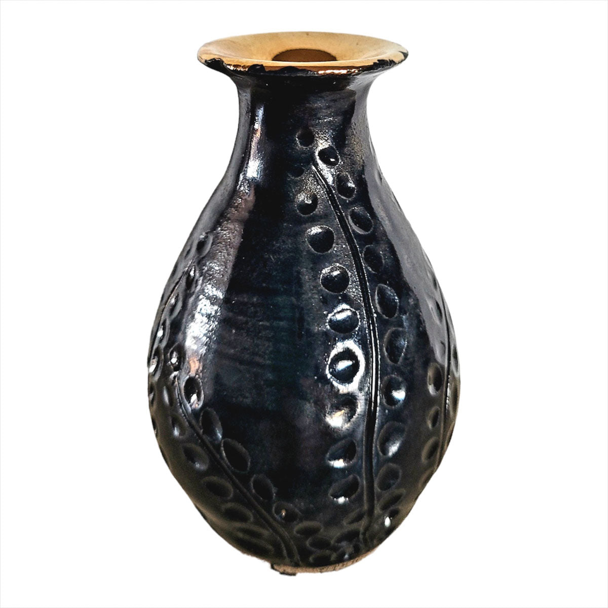 Black & Gold Vase, Warm Brown Stoneware - Erin White