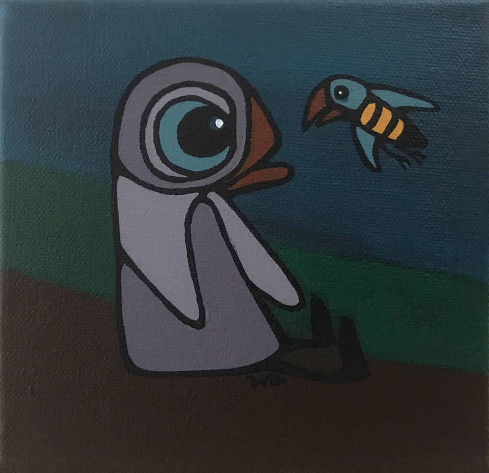 Acrylic 6" x 6" Mini Painting: The Bird & The Bee