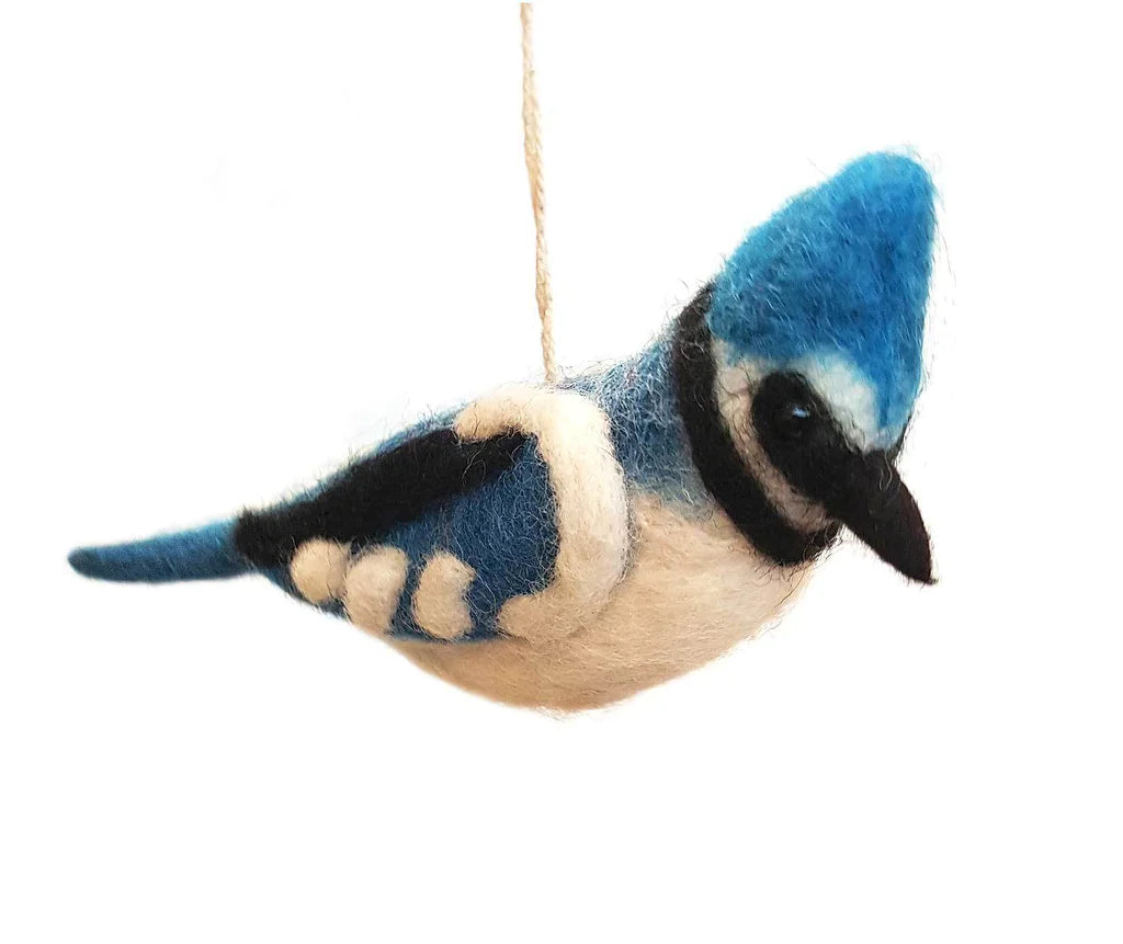 Needle-Felted Wool Blue Jay Ornament