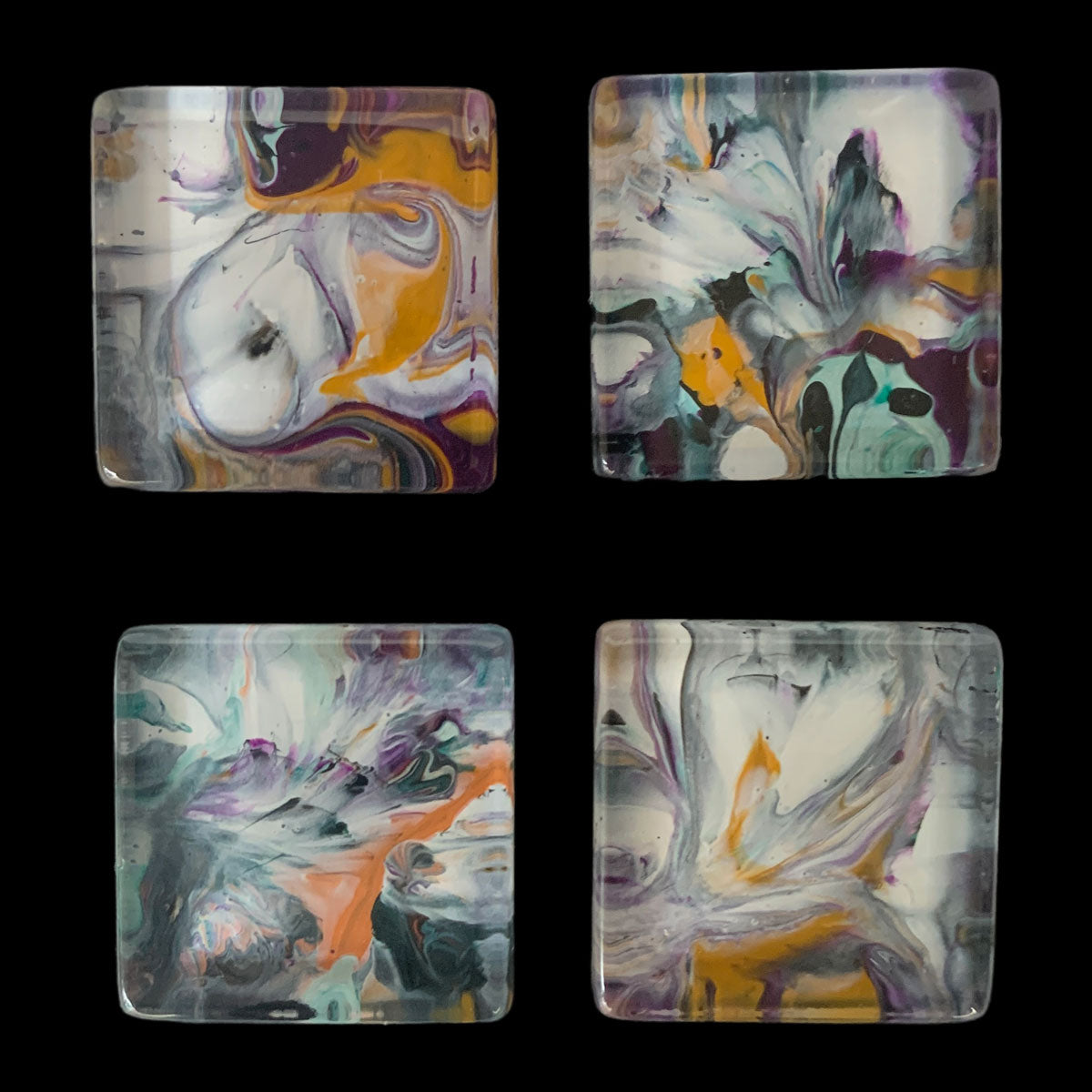 Glass Magnet Set - Abstract - Purple Fleur