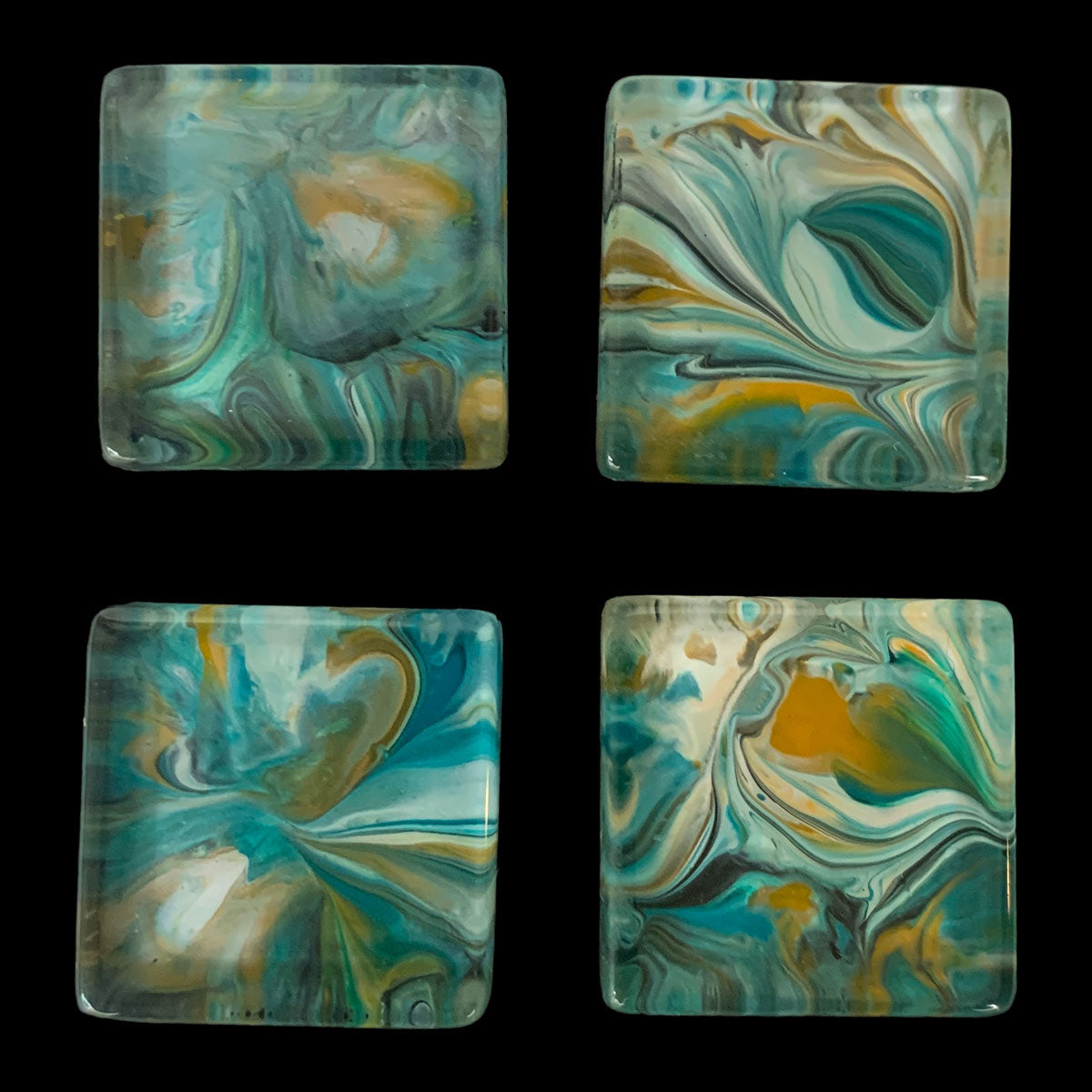 Glass Magnet Set - Abstract - Yellow-Blue Swirlz