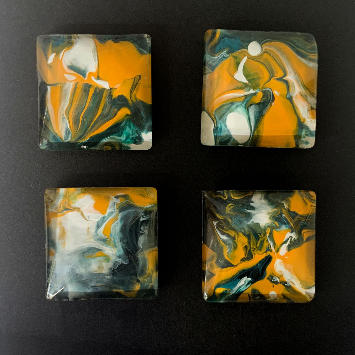 Glass Magnet Set - Abstract - Yellow, Green