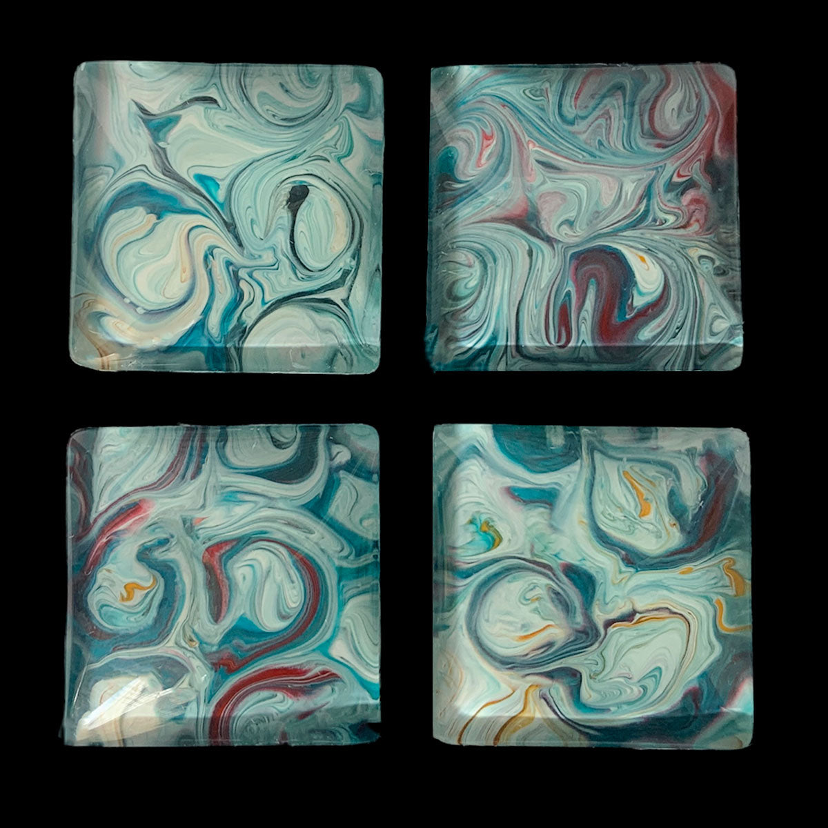 Glass Magnet Set - Abstract - Blue, Red, White