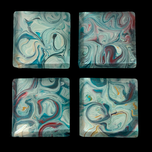 Glass Magnet Set - Abstract - Blue, Red, White